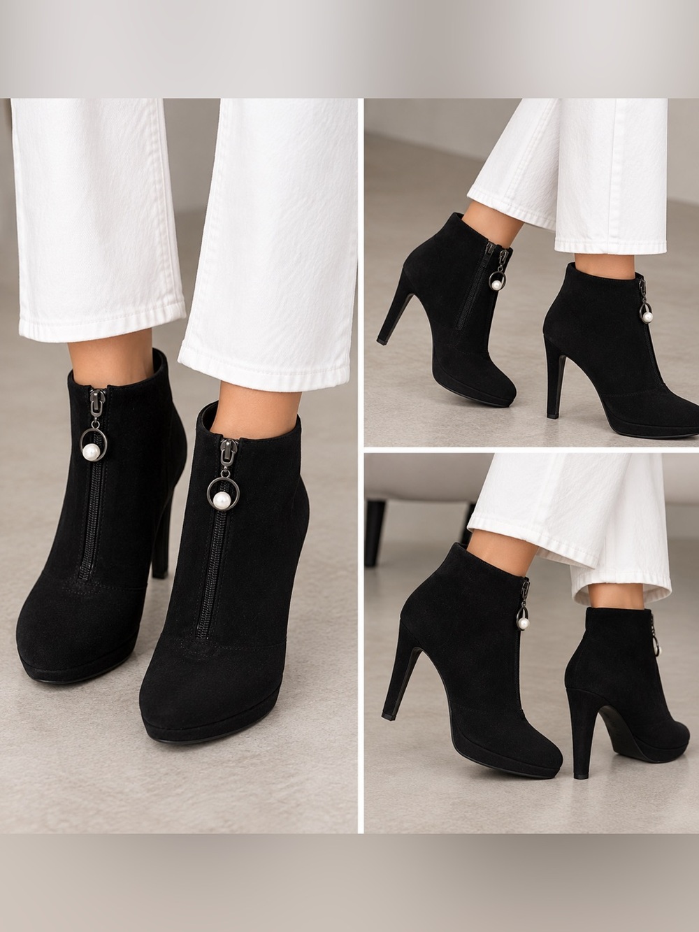 Nine West Women's Black
Suede Ankle Boots with Pearl
Zipper Pull size 8 - Picture 1 of 9
